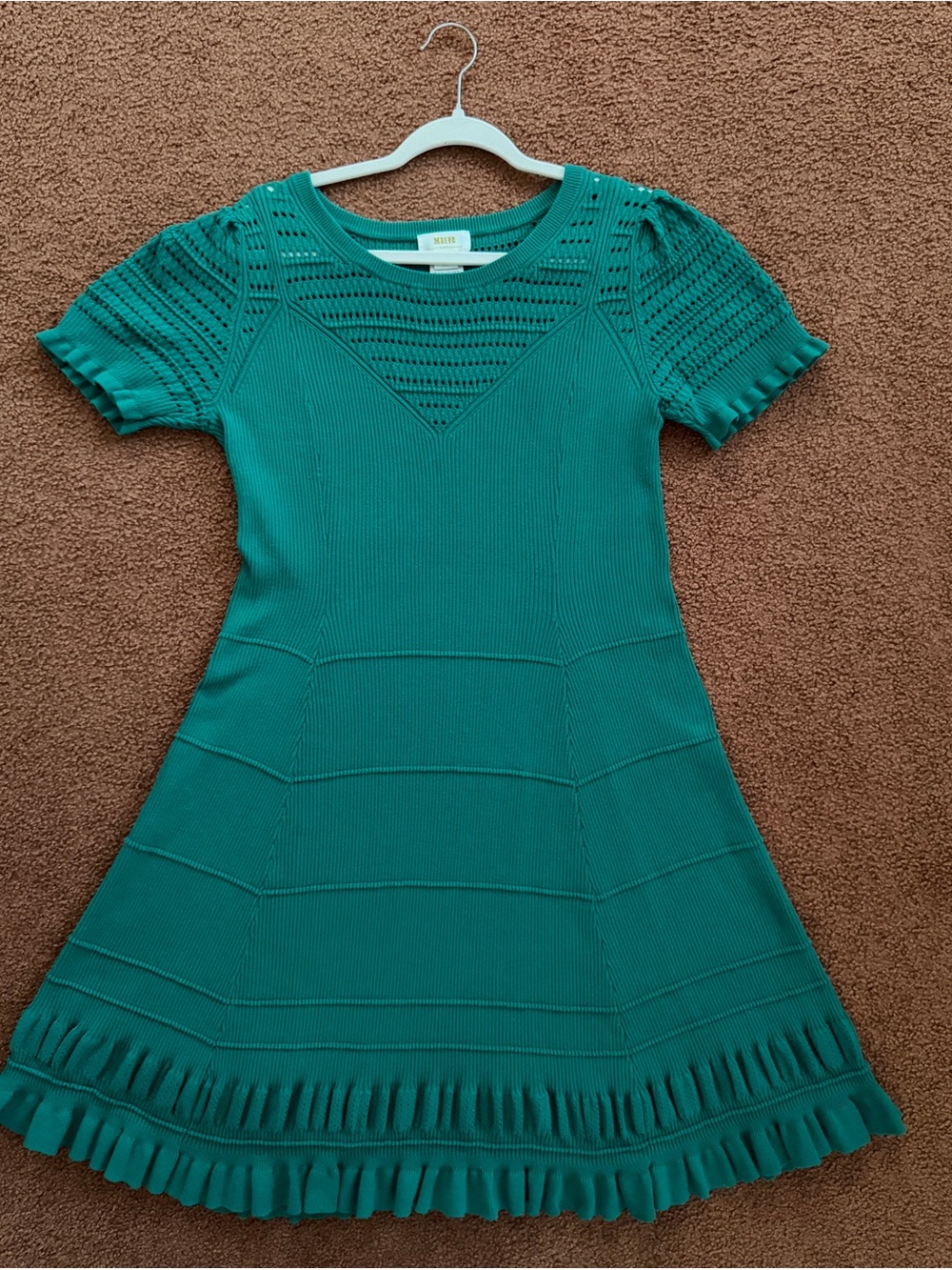 Anthropologie Maeve Promenade Pointelle Dress in Green Size Large